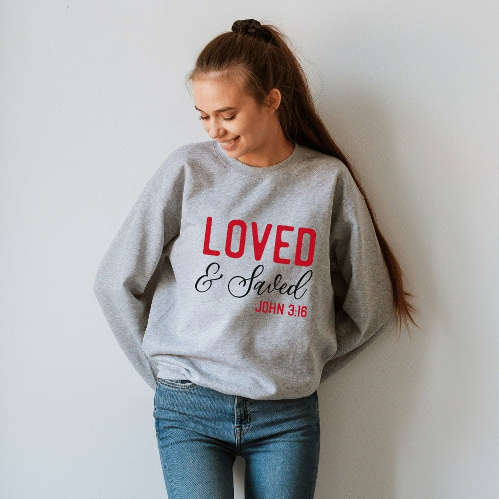 Christian faith based gift idea outfit for religious friend or loved one. This minimalist design is based on the scriptural quote from John 3:16. Great matching sweatshirt for a church convention, Sunday school or weekend service. Grab this for a birthday shirt for youth pastor or leader, minister or any other Christian friend.