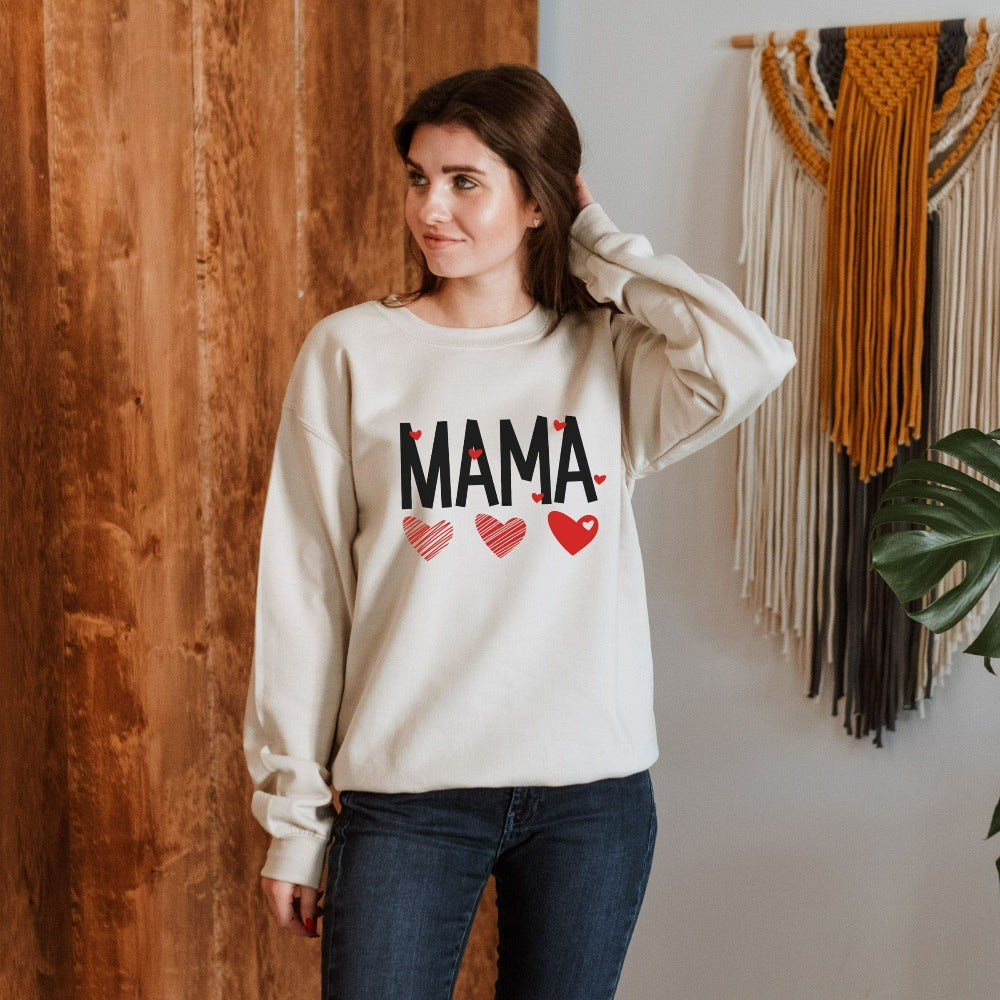 Cute Valentine's Day Mom Sweatshirt, Mother's Day Gift Her, Women Valentine Crewneck Sweatshirt, V-Day Bday Gift for Mom Mama Mother