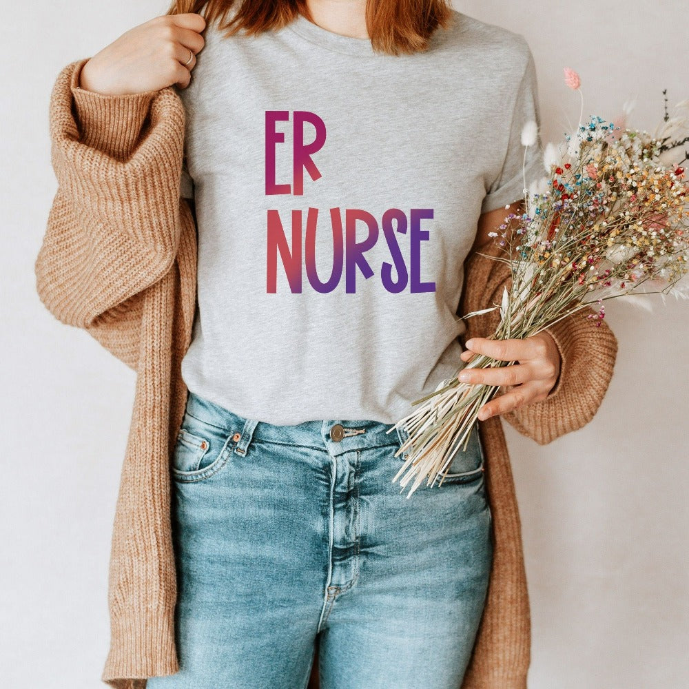 Emergency Nurse shirt. This minimalist gift idea works for Nursing Graduate, New Nurse, Emergency Department Unit, ER Crew. Perfect appreciation thank you gift for hospital ward favorite nurse team and co-workers. Great staff work tee for both night and day shifts.