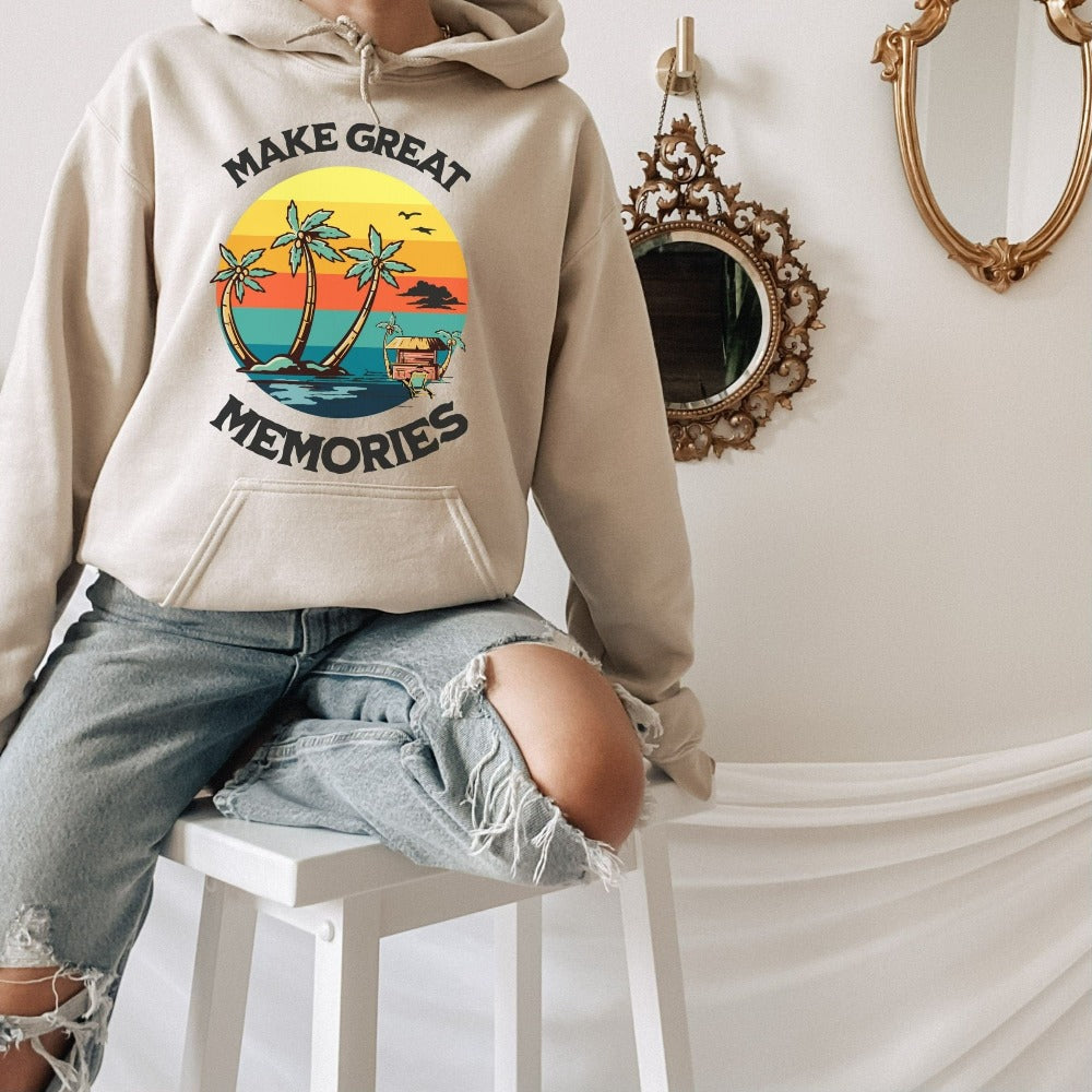 Make great memories together. This graphic island beach casual sweatshirt gift is a perfect souvenir for hang outs with friends and family, weekend getaways, cruise vacations, family reunions, camping trips and more. Perfect matching gift to help you get ready for your next coastal summer vacay.