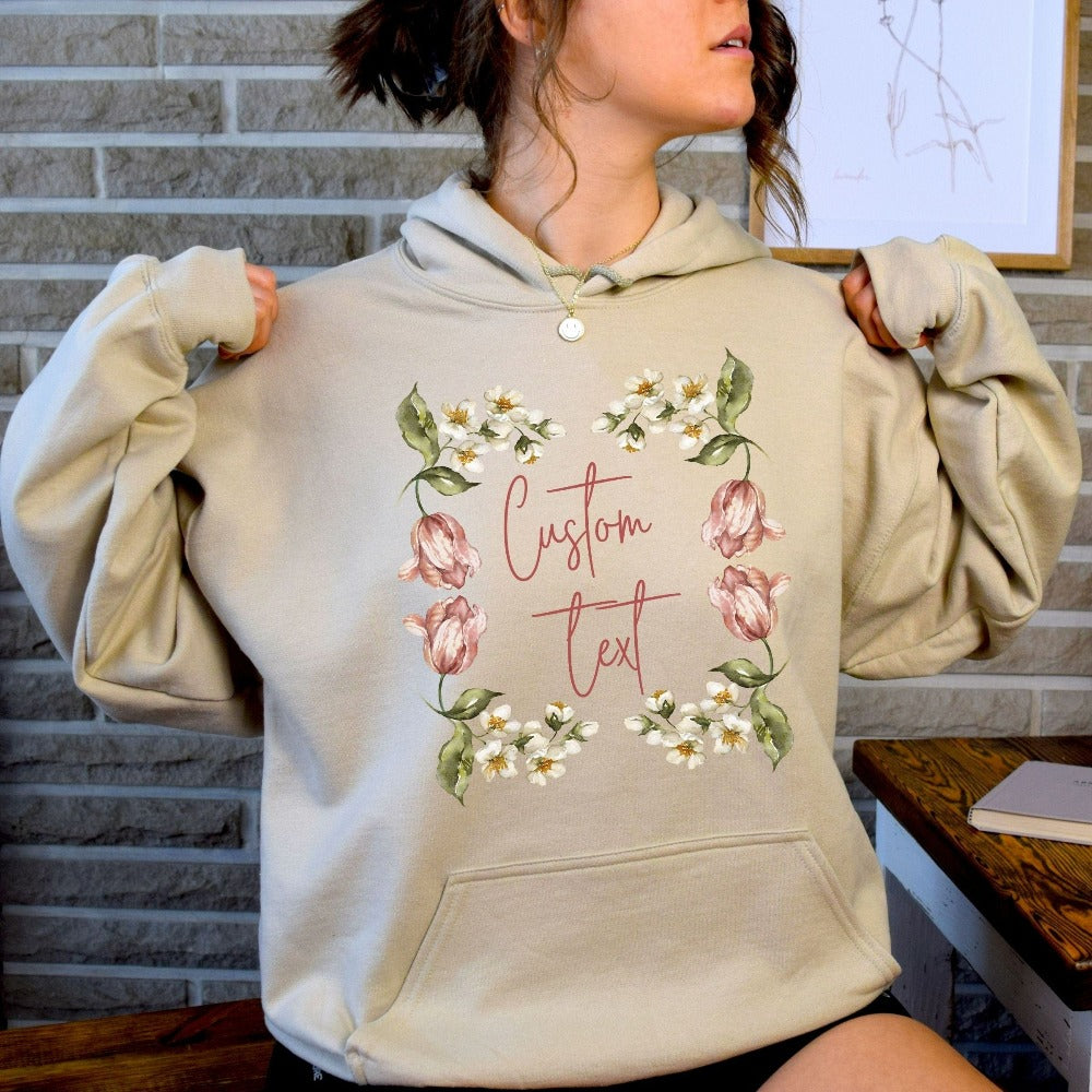 Customize this adorable floral sweatshirt gift idea for friends, family, grade teacher, group trainer, school instructor, mom, sister and more. Show appreciation with this bohemian customizable gift for a special touch. Perfect for indoor and outdoor use, personalized teacher gift, name reveal party, team spirit souvenir, bridesmaid matching gifts, cousin crew airport outfit, girls road trip, family reunions, Christmas vacation and holiday presents.