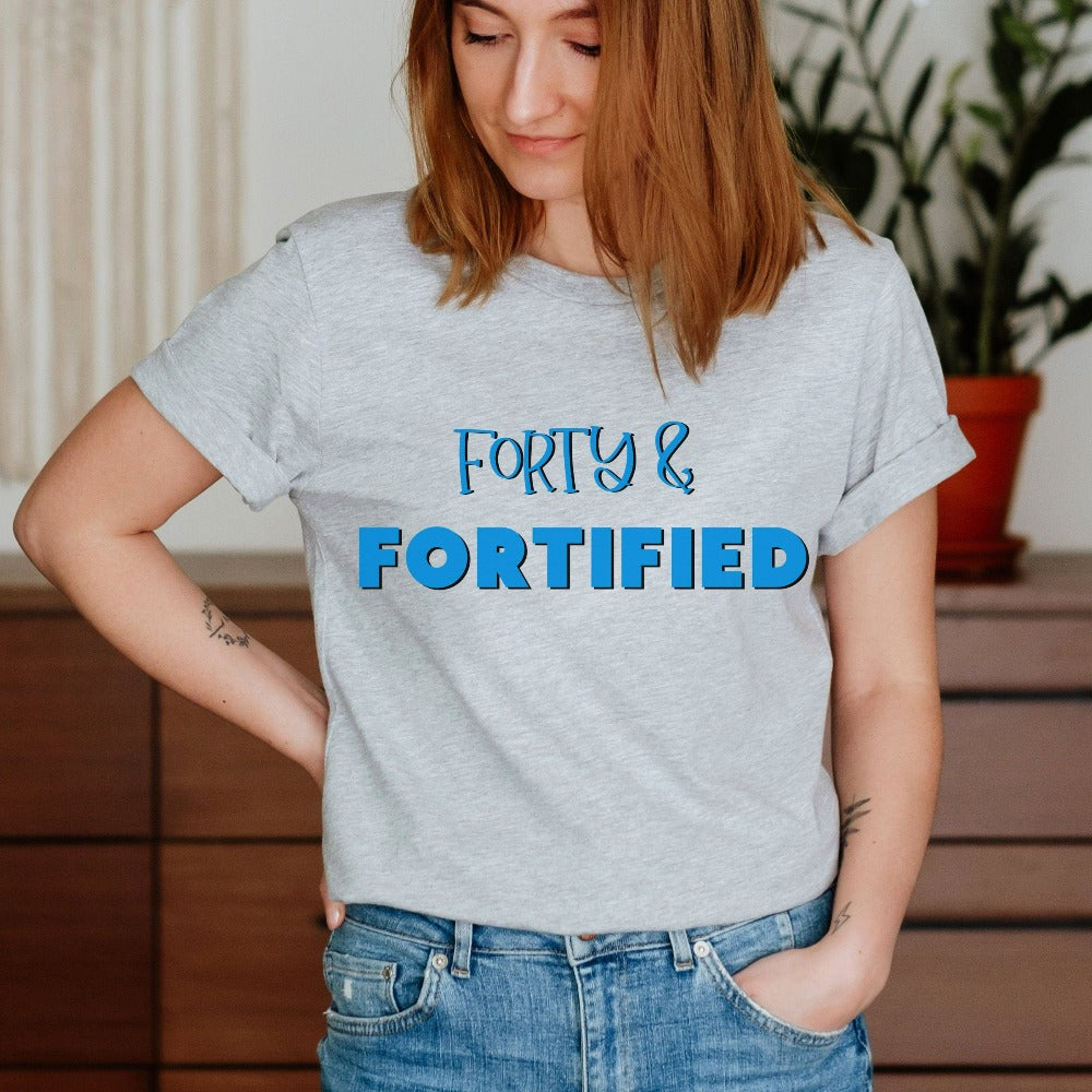 "Hello Forty". Grab this trendy forty t-shirt as a 40th birthday gift for yourself , mom, sister, daughter and best friend. Let's celebrate our forty year with this trending top. A fabulous female matching outfit on any birthday celebration ideas. 