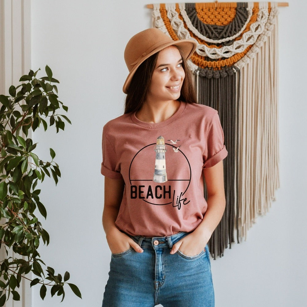 Get the beach life vibe with this casual laidback design. Great gift idea for lake house visit, beach vacation, girls cruise trip or mother daughter weekend vacay getaway. This adorable top is perfect as birthday or anniversary gift for loved one.