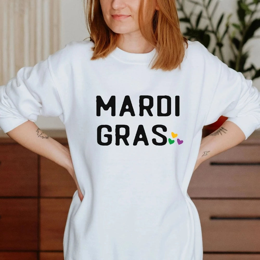 Mardi Gras Day Gift, Women Crewneck Sweatshirt, Fat Tuesday Parade Shirt, Cute New Orleans Sweatshirt, Women Mardi Gras Party Outfit