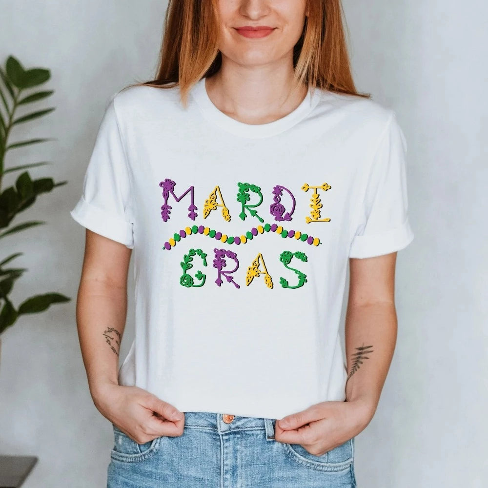 Mardi Gras Shirt for Woman, Mardi Gras Celebration Shirt, Matching Group Tees, Louisiana King Cake Party T-Shirts, Beads Shirt