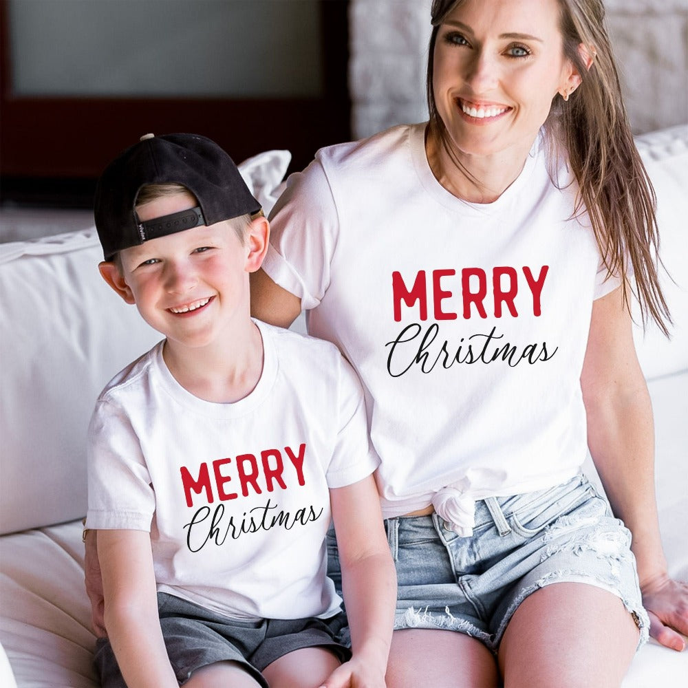 Merry Christmas shirt. Celebrate the winter holidays and spread joy and cheer with this cute Xmas gift for friend and family. Get your loved ones in a matching end of year outfit for this yuletide vacation reunion. Cute adorable "ugly sweater".