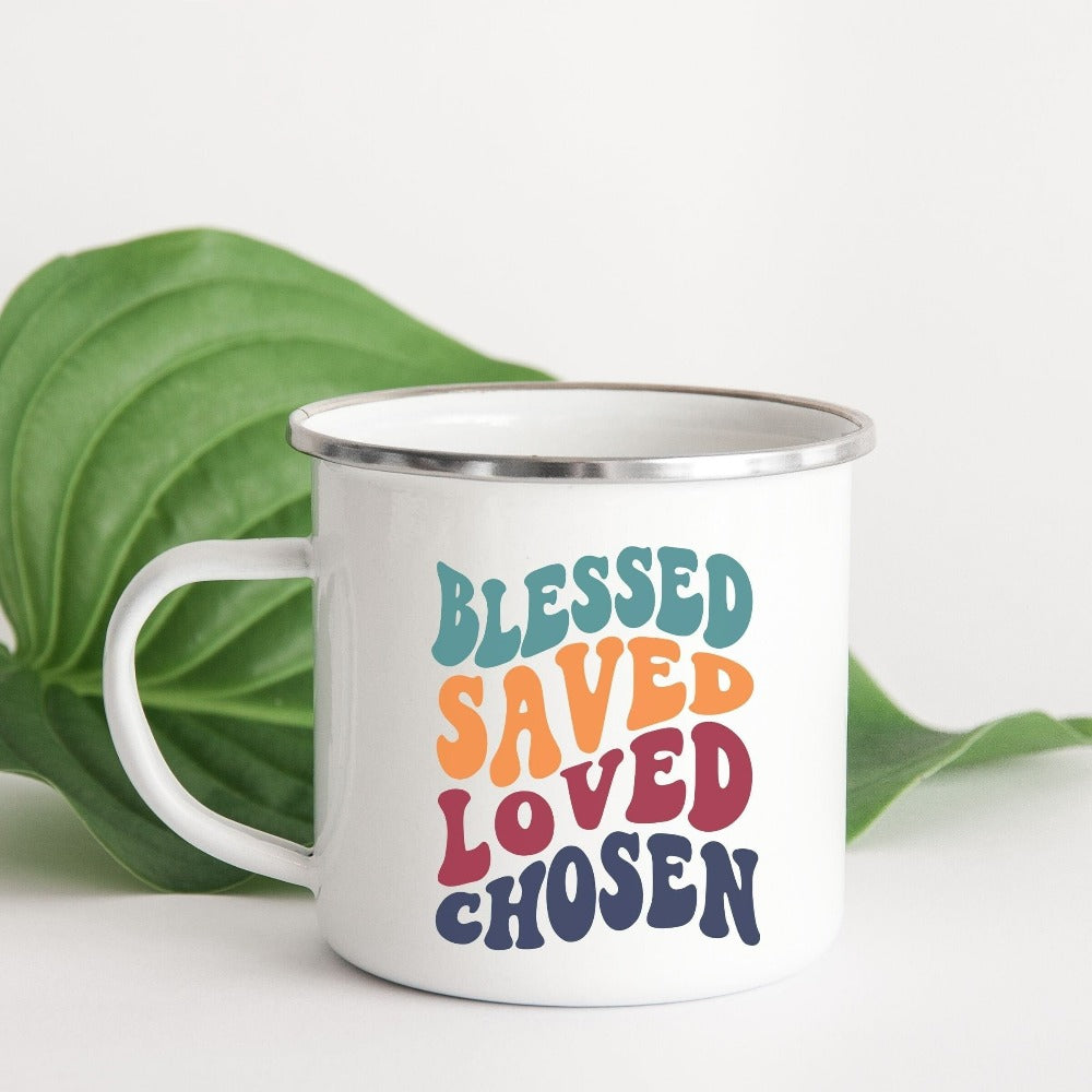 Christian faith based gift idea coffee mug for religious friend or loved one. Uplifting quote - Blessed, saved, Loved, Chosen . Great matching sweatshirt for a church convention, Sunday school or weekend service. Grab this for a birthday present for youth pastor or leader, minister or any other Christian family.