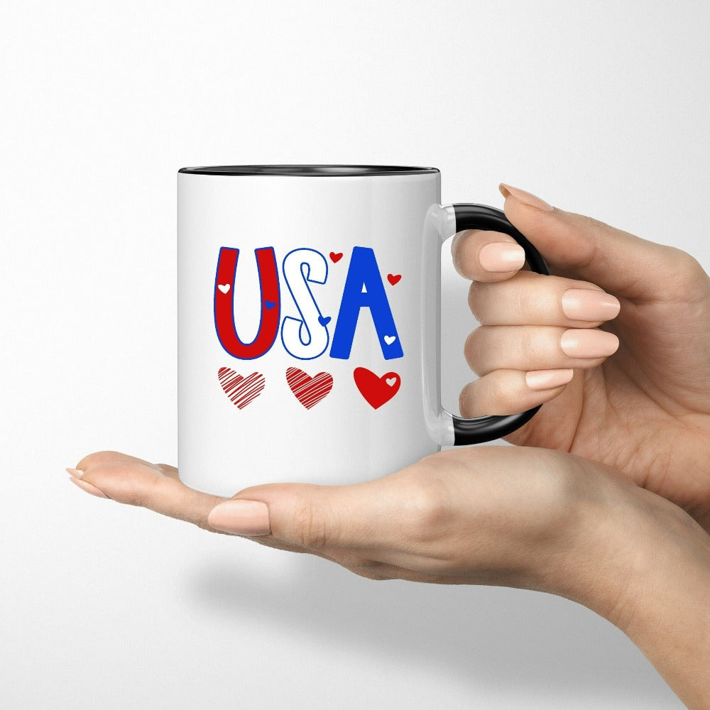Patriotic Coffee Mug, 4th of July USA Mug, Holiday Gift Idea for American Friend Family Relatives, Patriotic Mug, USA Flag Coffee Cup 