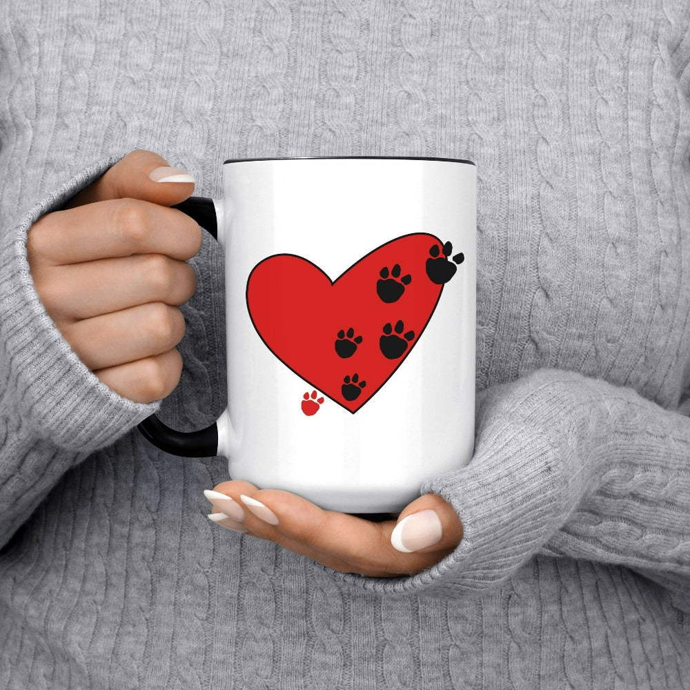 Paw Heart Coffee Mug, Dog Cat Lover Valentine Mug, Pet Owner Holiday Gift, Dog Mom Ceramic Cup, Pet Lover Birthday Mug, Paw Lover Mug 