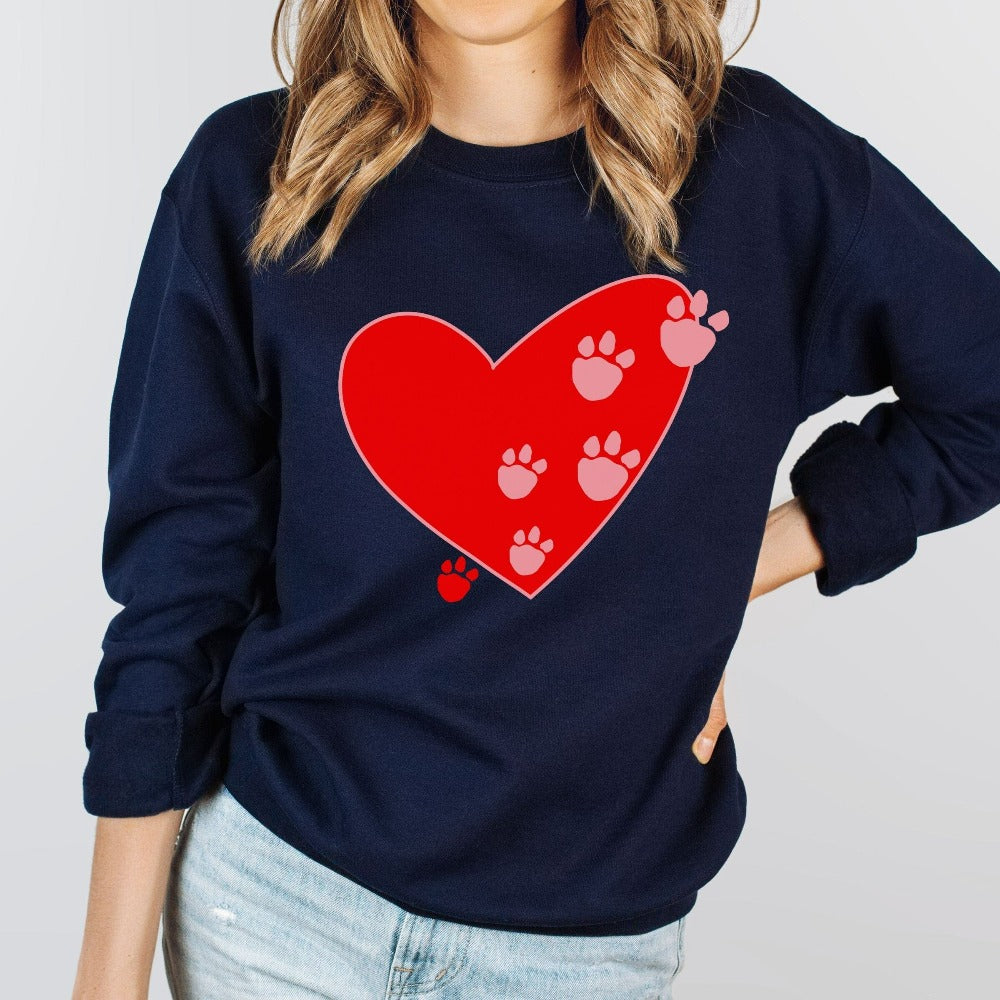 Paw Heart Sweatshirt, Paw Print Heart Shirt, Dog Lover Sweatshirt, Birthday Holiday Present for Cat Lover, Pet Owner Fur Mom Sweater