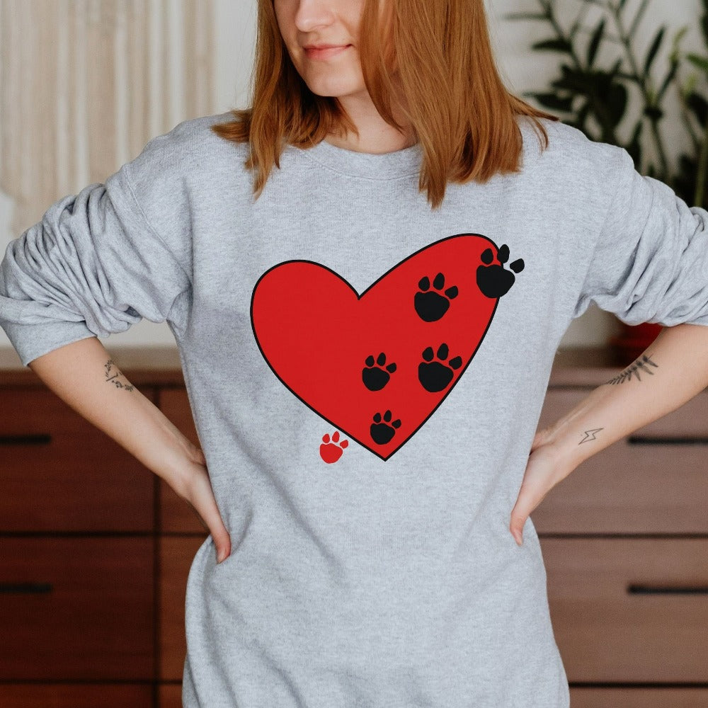 Paw Heart Sweatshirt, Paw Print Heart Shirt, Dog Lover Sweatshirt, Birthday Holiday Present for Cat Lover, Pet Owner Fur Mom Sweater