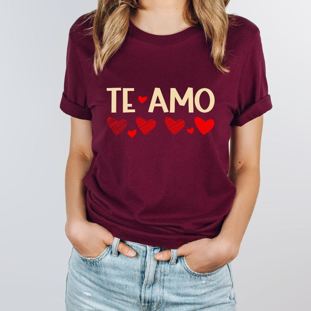Spanish I Love You Te Amo Shirt, Valentines Party T-Shirt for Best Friend Bestie BFF, Love Heart Shirt, Mom Valentine Day Tees