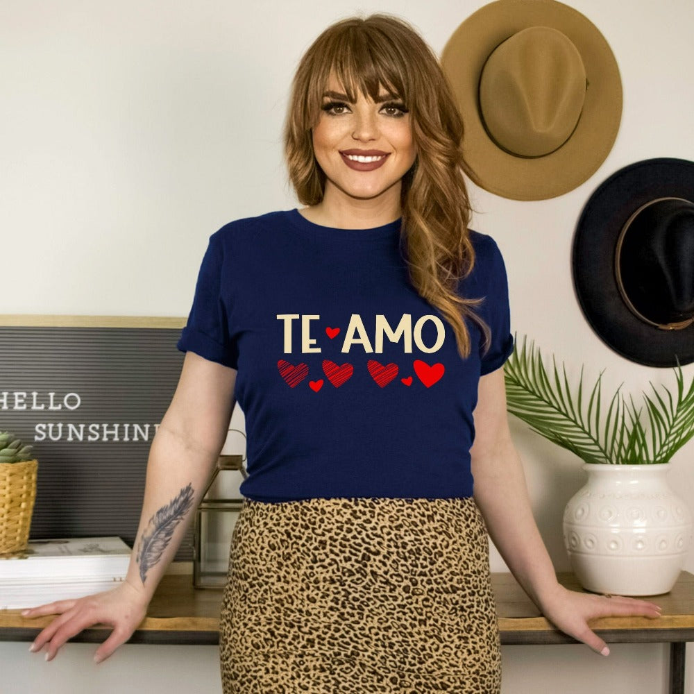 Spanish I Love You Te Amo Shirt, Valentines Party T-Shirt for Best Friend Bestie BFF, Love Heart Shirt, Mom Valentine Day Tees