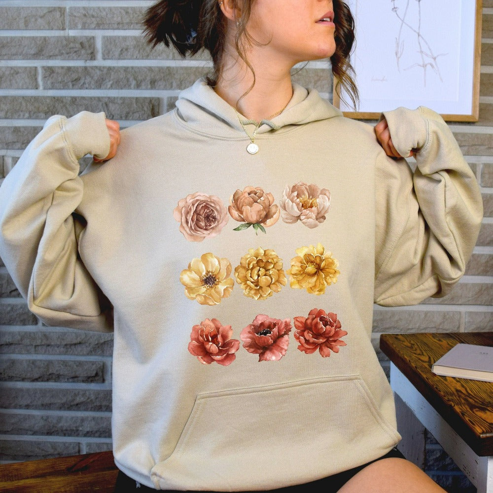 Bright, beautiful, simple and elegant. This boho botanical floral sweatshirt is another favorite. The watercolor flower arrangement in pastel colors makes this graphic hoodie unique and beautiful. Perfect gift idea for birthday, Christmas holiday, Mother's Day, Thanksgiving or anniversary. This top works both as a comfy weekend stay at home lounge wear or as a casual outfit for everyday outdoor use.