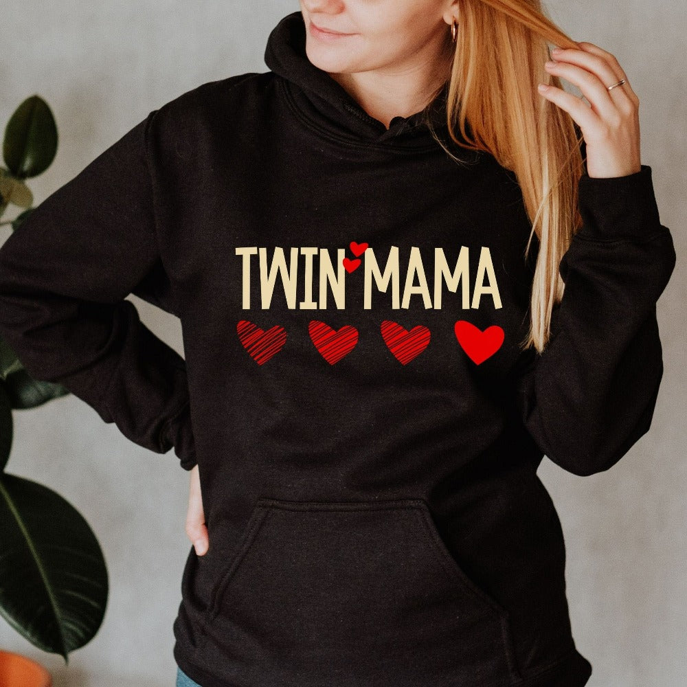 Twin Mama Valentine's Day Sweatshirt, Pregnancy Announcement Shirt, New Mama of Two Valentines Sweater, Pregnant Friend Holiday Gift 