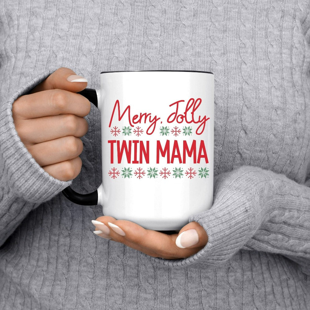Twin Mom Christmas Mug, Christmas Coffee Mug, Family Pregnancy Reveal Xmas Campfire Cup, Hot Chocolate Mug, Holiday Gift for New Mama, Pregnancy Announcement Gift