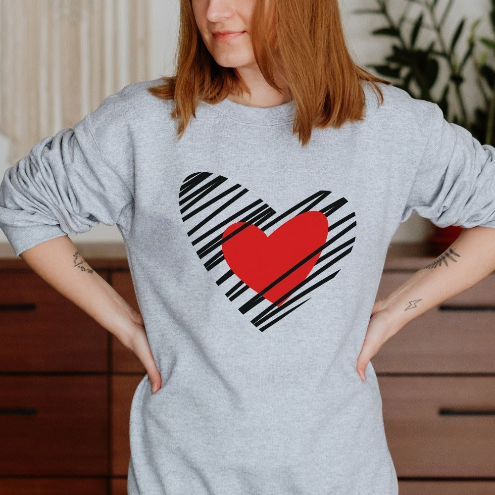 Valentine's Heart Sweatshirt, Valentine Shirt for Woman, Graphic Heart Sweater, Scribble Heart Valentines Day, Family Matching Shirts