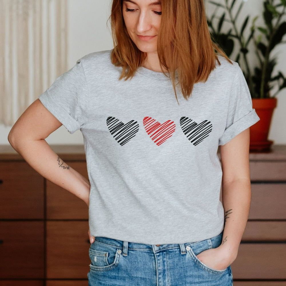 Valentines Shirt for Women, Matching Couple Tees, Valentine's Day Scribble Heart T-shirt, Besties VDay Outfit, Valentine Tees 