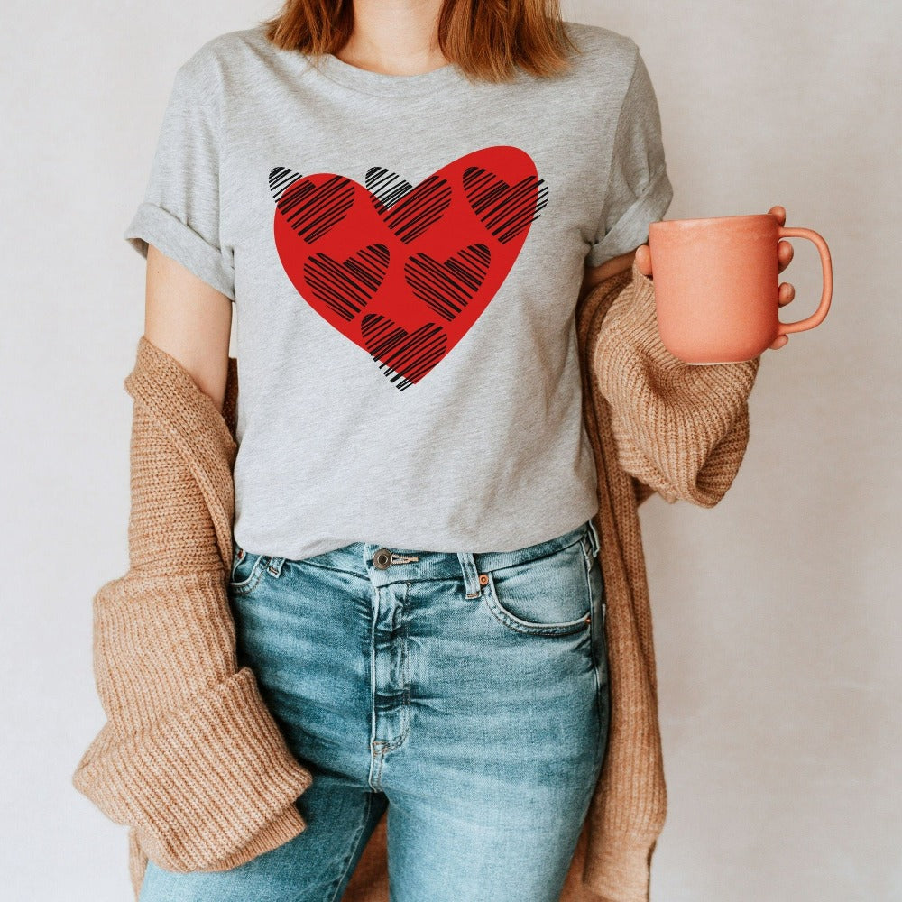 Women's Heart Shirt, Cute Valentines Outfit, Scribble Heart T-Shirt, Valentine's Day Gift for Women, Gf Anniversary Heart Tees