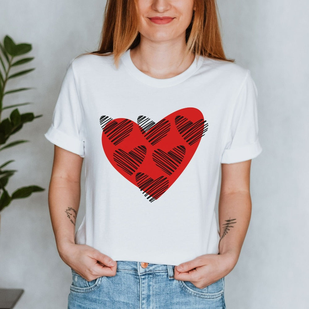 Women's Heart Shirt, Cute Valentines Outfit, Scribble Heart T-Shirt, Valentine's Day Gift for Women, Gf Anniversary Heart Tees