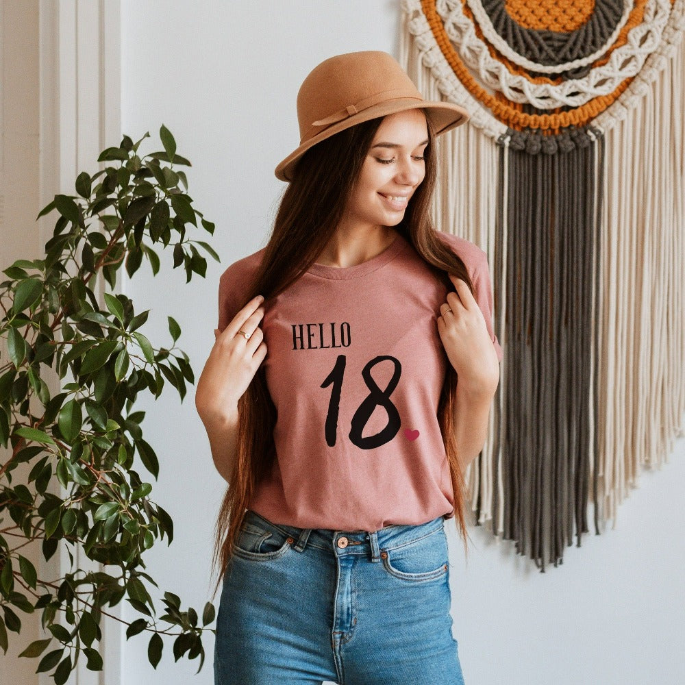 18th birthday babe gift. Whether you are planning a party for yourself or loved one, grab this adorable casual shirt present fit for a queen and get ready for your "Hello 18" new age celebrations. This is a memorable tee outfit for daughter, girlfriend, sister, best friend, co-worker and any 18 year old celebrant.