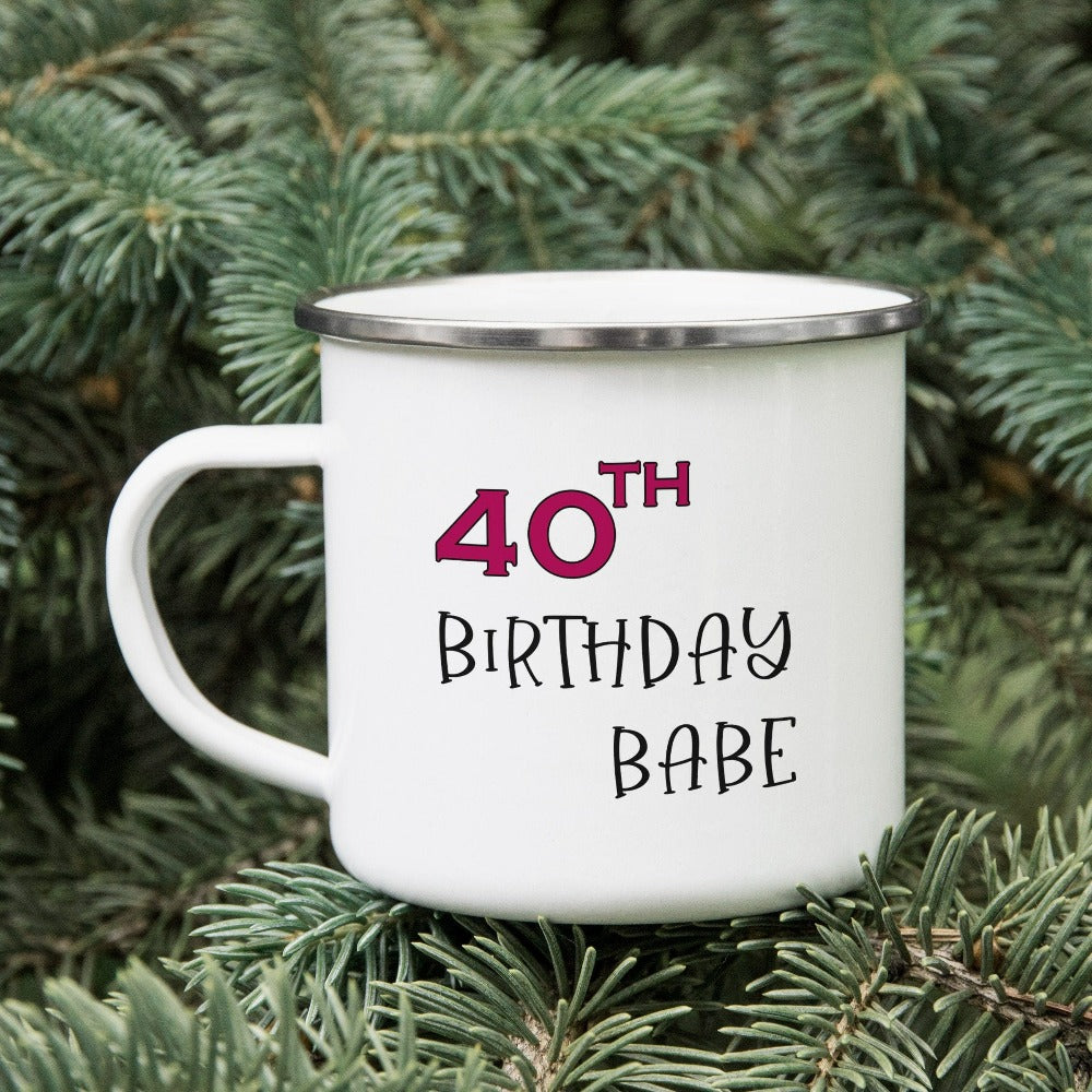 Say Hello 40 with this cute gift idea for the 40th birthday babe. Celebrate the fabulous forty with your crew and stand out with a fun party mug souvenir. This is a great present for the 40 year old queen, sister, mom, daughter or best friend. It makes for a memorable new age celebration.
