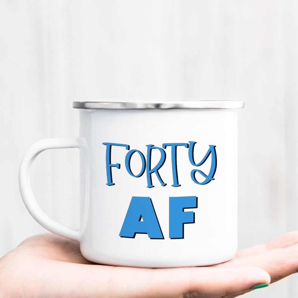 Say Hello to 40 with this fun birthday gift idea for yourself or a loved one. Perfect present for the 40th birthday girl, mom, daughter, babe, girlfriend, son, friend or co-worker. Black trim mug stands out with a classic look and makes this cute coffee mug great for both home and office spaces.