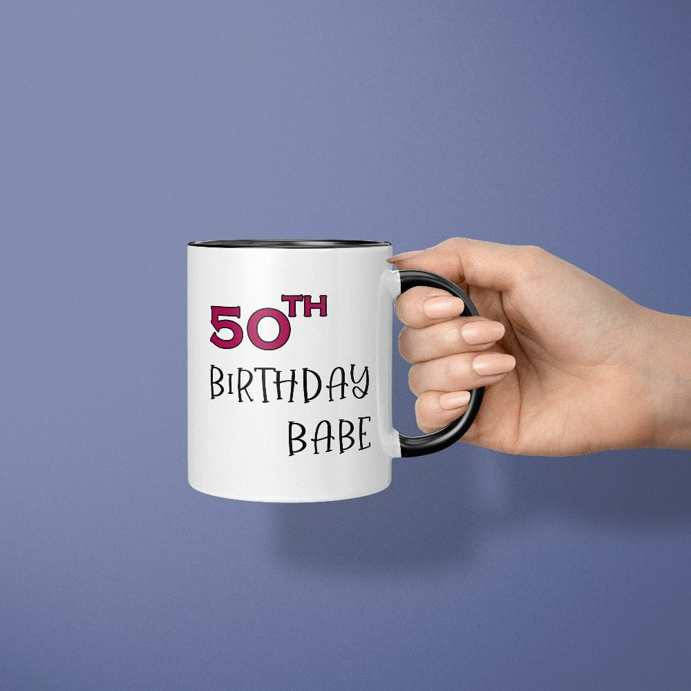 50th birthday babe gift. It's always fun to turn up and make great memories especially on your special day. Whether you are planning a party for yourself or loved one, grab this adorable mug present fit for a queen and get ready to celebrate.
