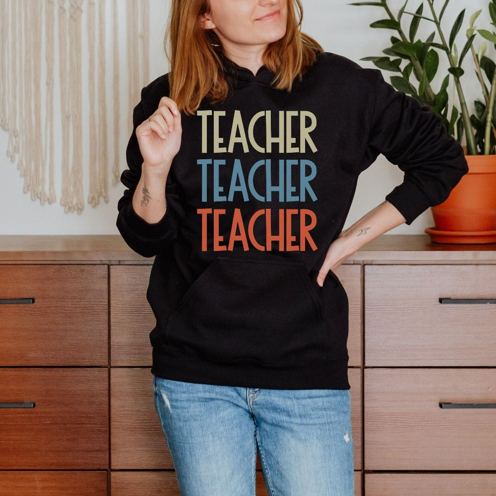 Inspirational sweatshirt gift idea for teacher, trainer, instructor and homeschool mama. Show appreciation to your favorite grade teacher with this vibrant retro shirt. Perfect for elementary, middle or high school, back to school, last day of school, summer or spring break. Great for everyday use both in and out of the classroom.