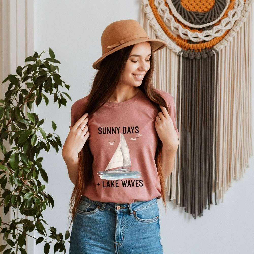 Sunny days and lake waves always go well with sailing. This unisex casual tee gift idea is a perfect outfit for hang outs with friends and family. Great idea for your favorite captain, boater dad or for yourself while on your next coastal summer weekend vacation.