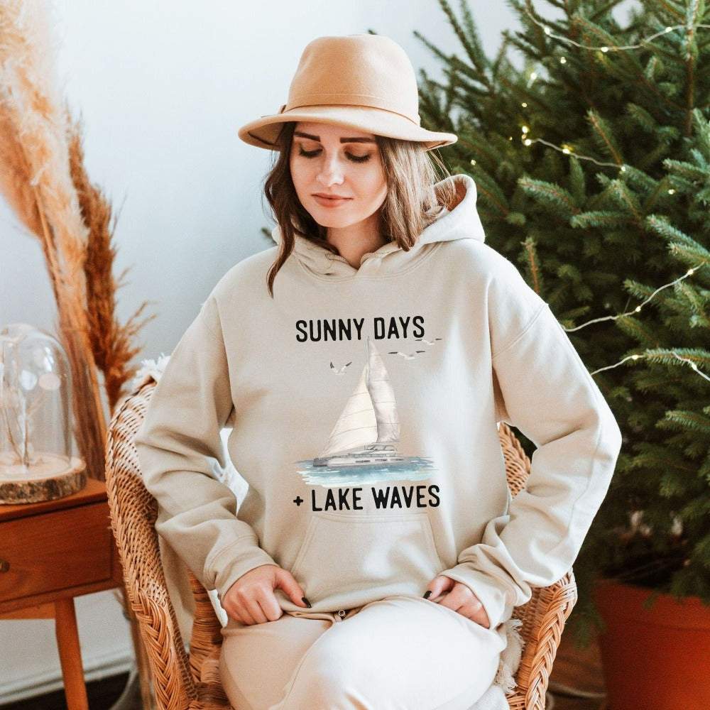 Sunny days and lake waves always go well with sailing. This unisex hoodie gift idea is a perfect outfit for hang outs with friends and family. Great idea for your favorite captain, boater dad or for yourself while on your next coastal summer weekend vacation.