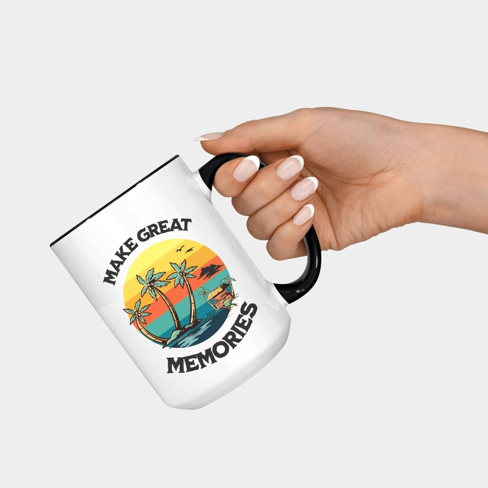 Make great memories together. This graphic island beach gift is a perfect souvenir for hang outs with friends and family, weekend getaways, cruise vacations, camping trips and more. Perfect matching gift to help you get ready for your next coastal summer vacay.