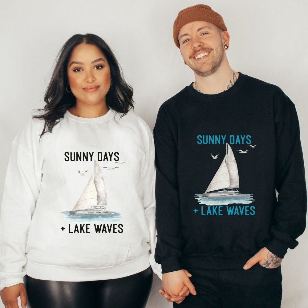 Sunny days and lake waves always go well with sailing. This unisex sweatshirt gift idea is a perfect outfit for hang outs with friends and family. Great idea for your favorite captain, boater dad or for yourself while on your next coastal summer weekend vacation.
