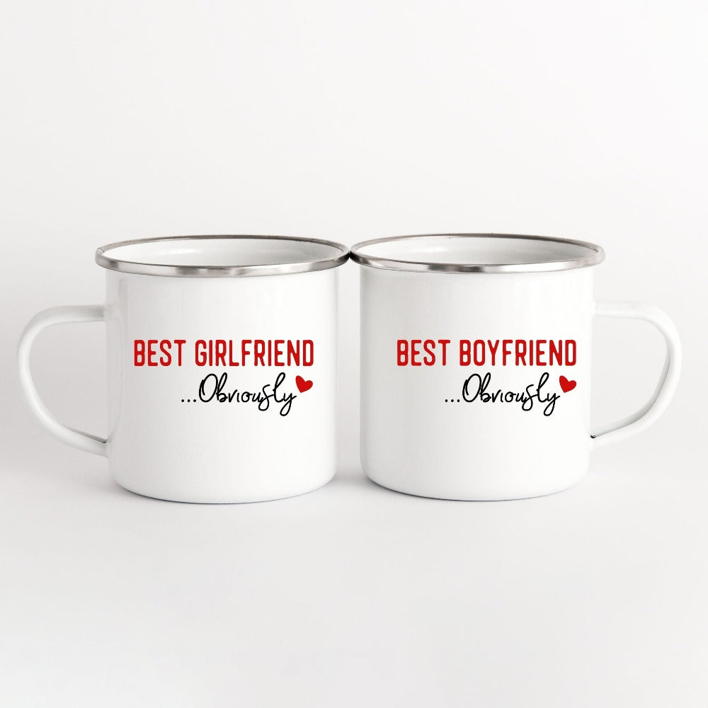 Best Girlfriend Mug, Boyfriend Coffee Mug, Valentines Day Mug, Matching Honeymoon Gifts, Ceramic Hot Chocolate Enamel Camp Mug