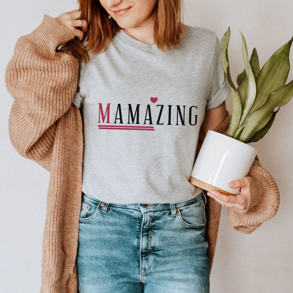 MAMAzing shirt is a perfect gift for the amazing mama on birthdays, Christmas holidays or Mother's Day. This minimalist uplifting casual tee for women -  mom, bonus step mama, wife, sister, aunt, daughter, friend or loved one - is a perfect appreciation gift. Also makes a great gift idea for the a mom during her baby shower or as a coming home from hospital outfit.