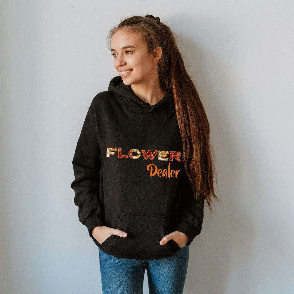 Funny florist birthday gift idea. This cute floral sweatshirt is a great thoughtful gift for a friend, plant lover, home gardener, garden center store owner and flower plant mama.