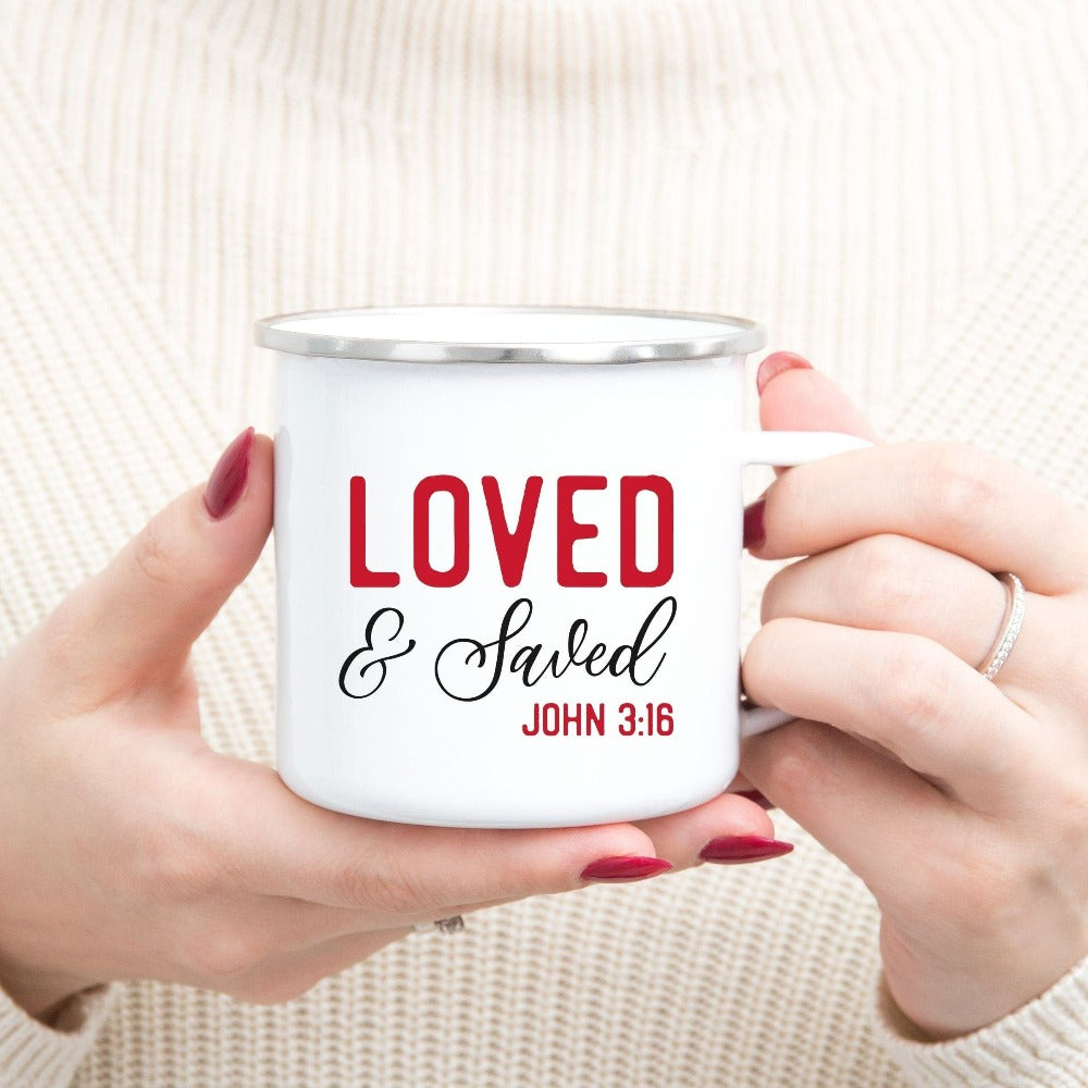 Christian faith based gift idea for religious friend or loved one. This minimalist mug is based on the scriptural quote from John 3:16. Great matching souvenir for a church convention, Sunday school or weekend service. Grab this for a birthday gift for youth pastor or leader, minister or any other Christian friend.