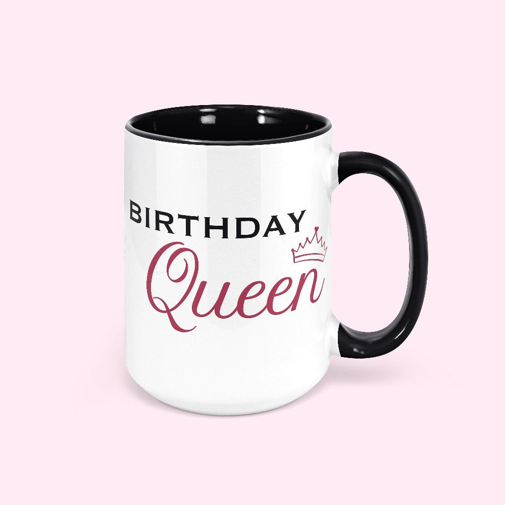 Birthday queen coffee mug for a queen. If you are looking for a stand out gift for a special day, this beverage cup is adorable. Perfect souvenir for any location including your dream destination travel vacation, birthday cruise, hanging out with your crew, babes or squad and celebrating you new age. This is a great thoughtful gift idea for daughter, sister, mom, best friend, sibling, or any other queen you want to celebrate.