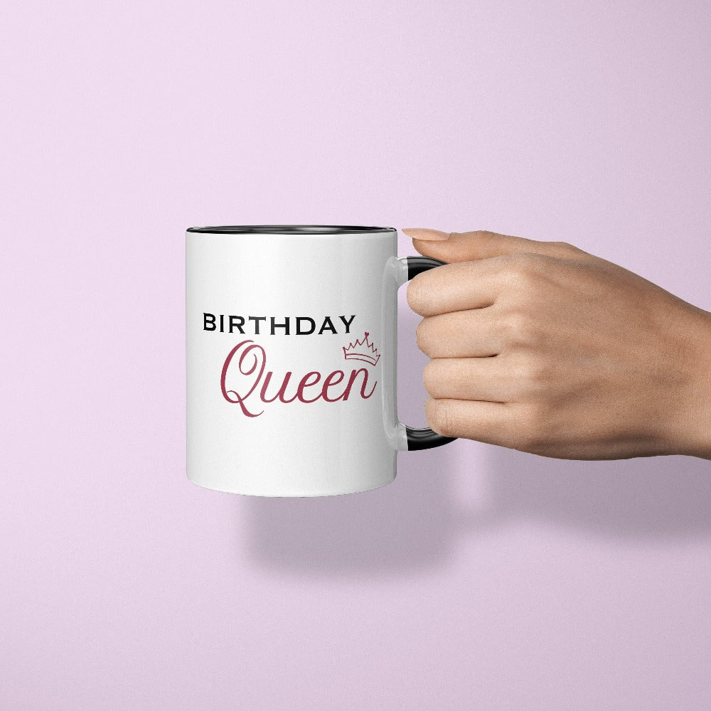 Birthday queen coffee mug for a queen. If you are looking for a stand out gift for a special day, this beverage cup is adorable. Perfect souvenir for any location including your dream destination travel vacation, birthday cruise, hanging out with your crew, babes or squad and celebrating you new age. This is a great thoughtful gift idea for daughter, sister, mom, best friend, sibling, or any other queen you want to celebrate.
