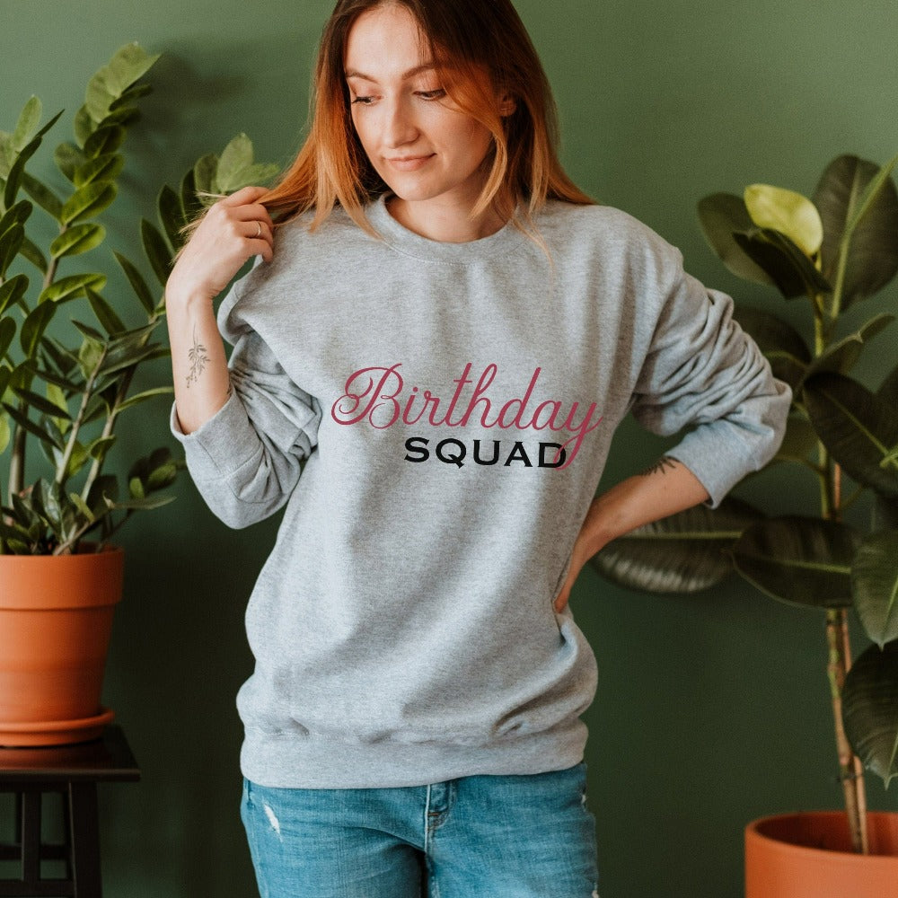 Matching birthday squad sweatshirt for the queen's crew or squad. Perfect for family birthday trips, cousin crew, dream destination travel, birthday cruise, hanging out with your babes and celebrating you new age. This is a great thoughtful gift idea and perfect for celebrating a loved one's new age. If you are planning a birthday party for son, daughter, sister, mom, best friend, sibling, or any other loved one you want to celebrate, this outfit is a nice gesture.