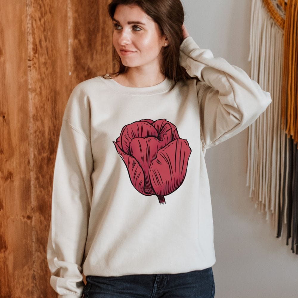 Trendy, cute, and elegant. This floral sweatshirt makes a great gift idea to all plant lover women like your mom, wife, sister and grandma. This botanical sweatshirt is a perfect outfit while having a great time with the plants in the garden or nursery.