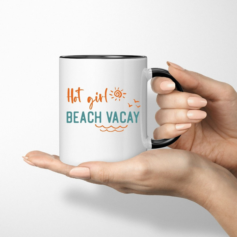 Beach vacay vibes! This cute design is a perfect souvenir for your next cruise vacation. Printed to last, this vibrant holiday coffee mug is great for girls trip, sorority retreat, mom daughter mother in law trip, family travel adventures. Great gift for her, spouse wife, girlfriend or best friend.