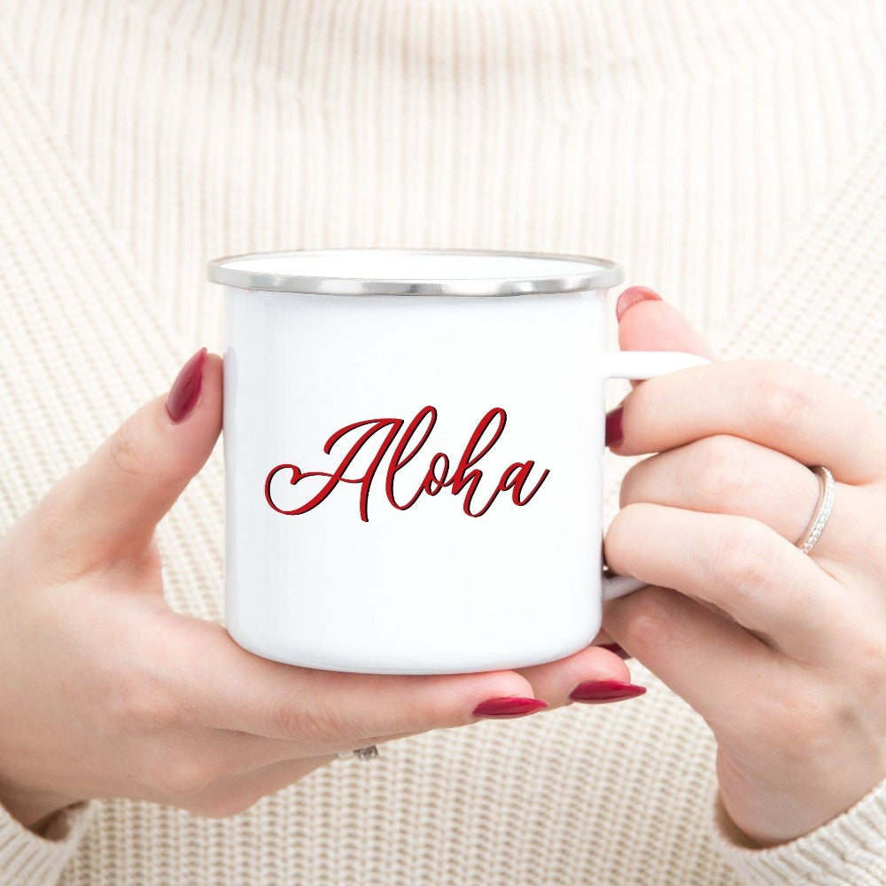 Aloha with this cute vacation coffee mug souvenir for your family beach island cruise, dream destination honeymoon getaway, mother daughter weekend adventure, girls trip matching outfit. This perfect vibrant travel gift idea is great for your summer break gift for your favorite traveler crew.
