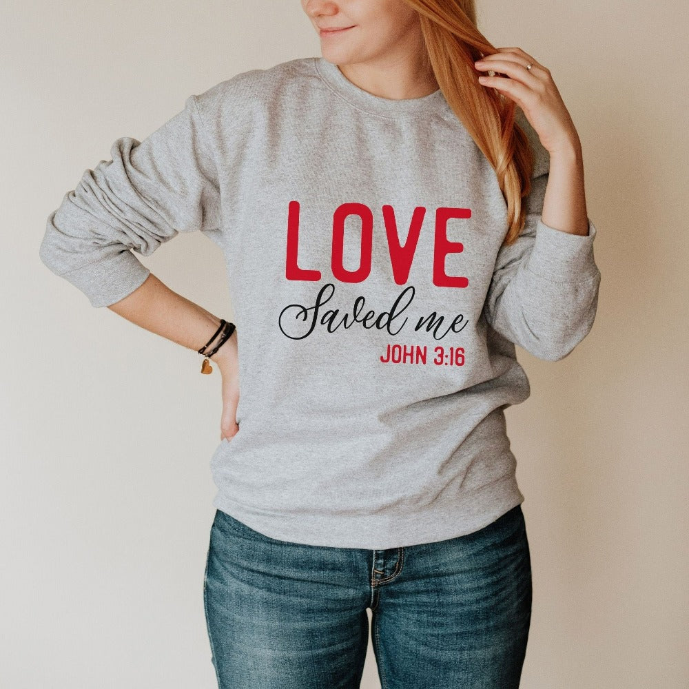 Christian faith based gift idea outfit for religious friend or loved one. This minimalist design is based on the scriptural quote from John 3:16. Great matching sweatshirt for a church convention, Sunday school or weekend service. Grab this for a birthday shirt for youth pastor or leader, minister or any other Christian friend.