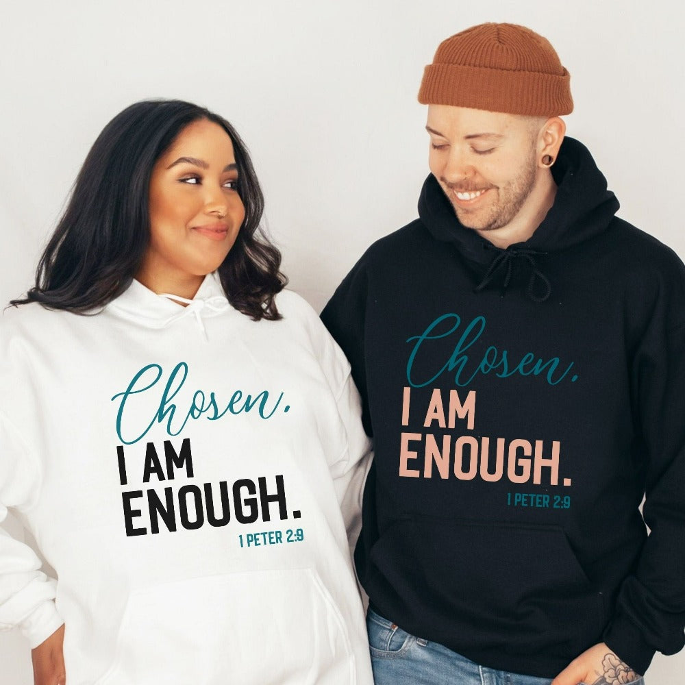 Christian faith based gift idea outfit for religious friend or loved one. This minimalist design is based on the scriptural quote from 1 Peter 2:9. Great matching sweatshirt for a church convention, Sunday school or weekend service. Grab this for a birthday shirt for youth pastor or leader, minister or any other Christian friend.