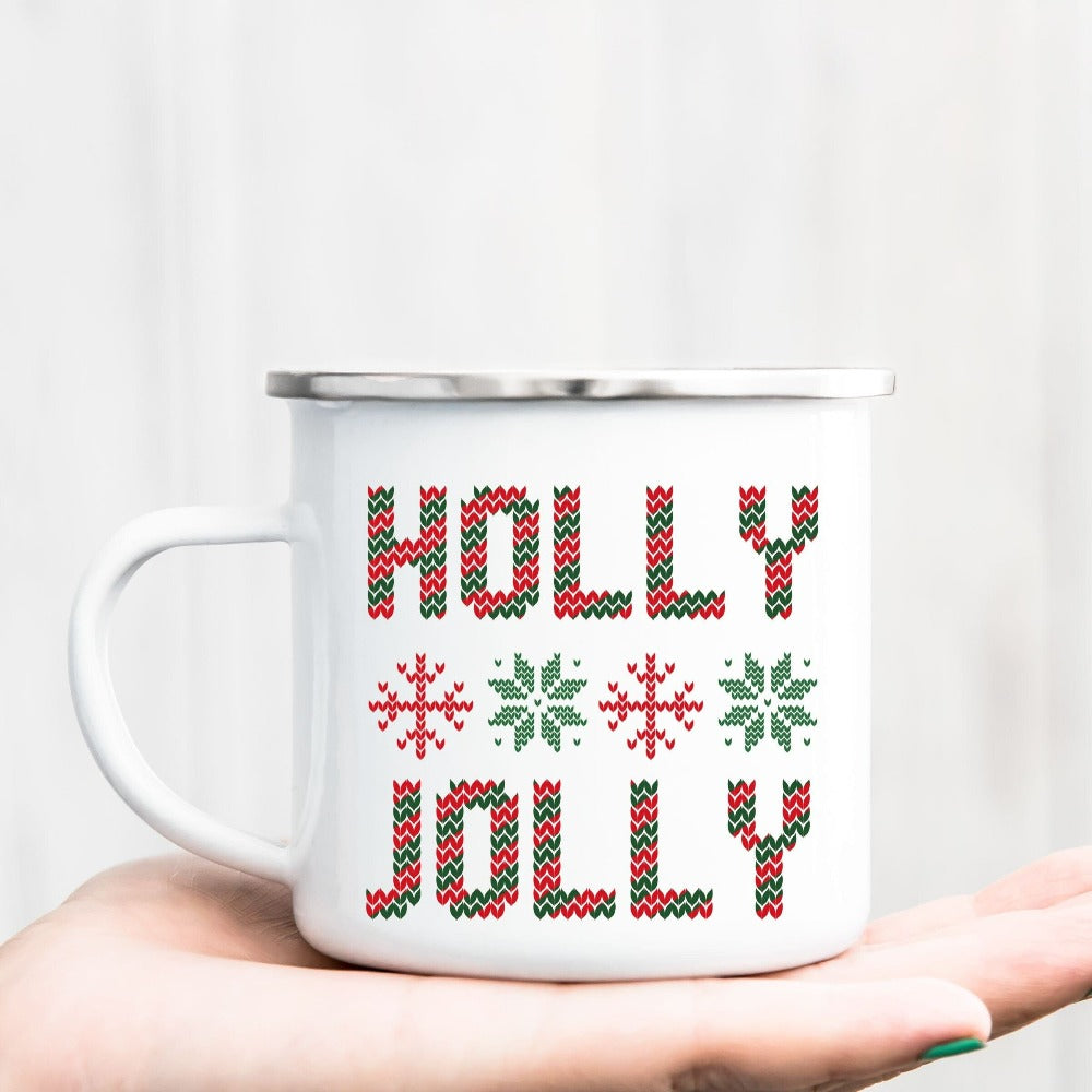 Christmas Coffee Mug, Hot Chocolate Christmas Mug, Winter Holiday Cups, Holiday Gift Exchange Ideas, Christmas Enamel Mug, Santa Holly Jolly Mug 