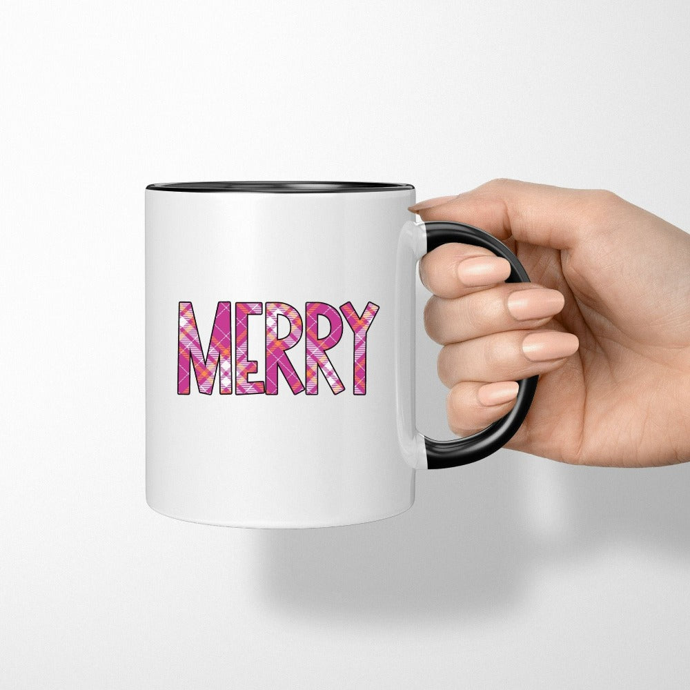 Christmas Coffee Mug, Xmas Holiday Plaid Mug, Merry Christmas Present, Cute Family Holiday Gifts, Gift for Grand Mom Grandma Daughter 