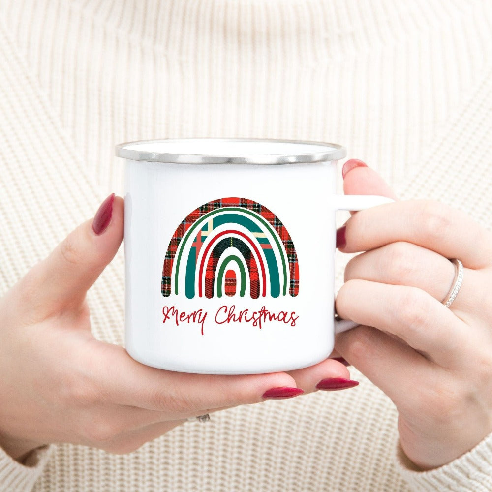 Christmas Coffee Mugs, Secret Santa Gifts, Winter Holiday Gift for Teacher, Christmas Gift, Merry Christmas Buffalo Plaid Rainbow Mug, Xmas Mug