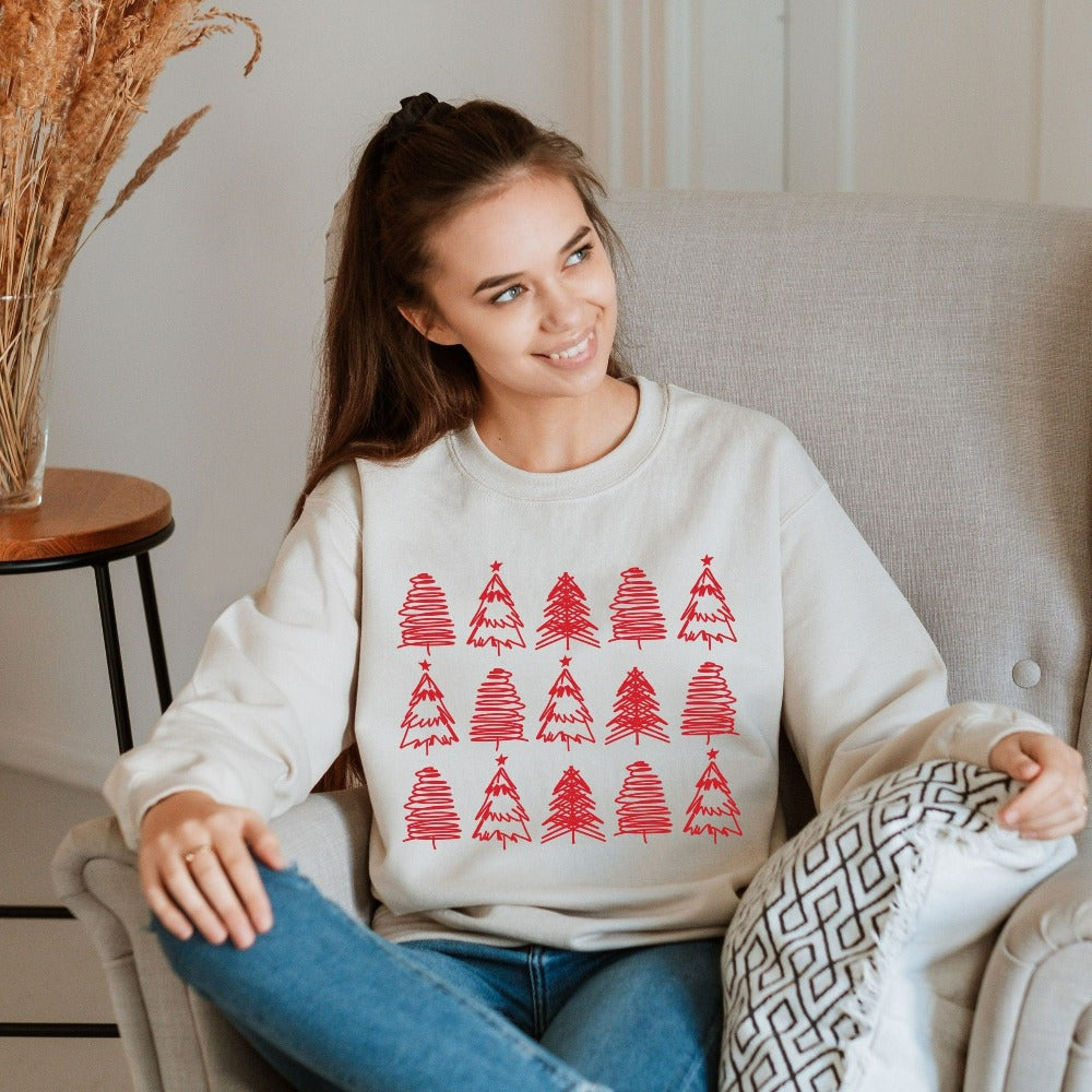 Christmas Crewneck Sweatshirt, Holiday Shirt for Women, Christmas Trees Sweater, Merry Christmas Gift, Christmas Pajamas, Xmas Gifts for Friends, Xmas Top