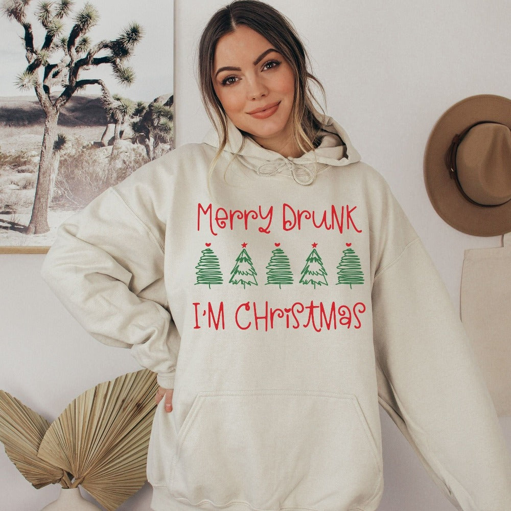 Christmas Family Pajamas, Christmas Sweatshirt, Women Holiday Sweater, Funny Christmas Quotes Top, Merry Drunk I'm Christmas Hoodie, Christmas Jumper